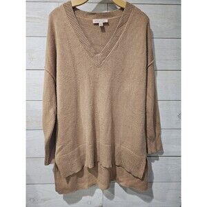 PHILOSOPHY SWEATER WOMENS SIZE 1X TAN PLUS SIZE V NECK KNIT 3/4 SLEEVE
